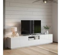 Dmora - Meuble TV Paul, Buffet bas de salon, Base pour meuble TV, 100% Made in Italy, 220x43h46 cm, Blanc brillant, avec lumière LED