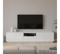 Dmora - Meuble TV Paul, Buffet bas de salon, Base pour meuble TV, 100% Made in Italy, 220x43h46 cm, Blanc brillant