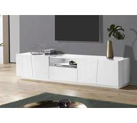 Dmora - Meuble TV Paul, Buffet bas de salon, Base pour meuble TV, 100% Made in Italy, 220x43h46 cm, Blanc brillant