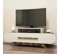 Dmora - Meuble TV Praesepe, Buffet de Salon, Armoire Basse pour TV, Base Murale de Rangement, 145x37 h50 cm, Noyer et Crème