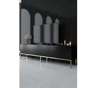 Dmora - Meuble TV Regulus, Buffet de Salon, Armoire Basse pour TV, Base Murale de Rangement, 180x30h47 cm, Noir et Or
