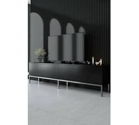 Dmora - Meuble TV Regulus, Buffet de Salon, Armoire Basse pour TV, Base Murale de Rangement, 180x30h47 cm, Noir et Argent