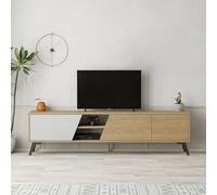 Dmora - Meuble TV Sadalsuud, Buffet de Salon, Armoire Basse pour TV, Base Murale de Rangement, 180x36 h48 cm, Chêne et Blanc