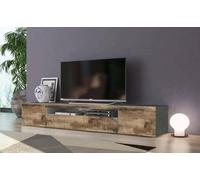 Dmora - Meuble TV Salvatore, Buffet bas de salon avec 3 portes, Base pour meuble TV, 100% Made in Italy, 200x40h37 cm, Ardoise et Érable, avec lumière LED