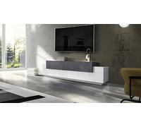 Dmora Meuble, fabriqué en Italie, support pour TV de salon à 3 portes et étagères, 200 x 45 x 52 cm, blanc brillant et gris cendré, Grand modèle