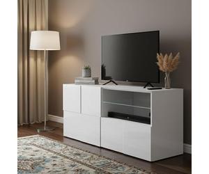 Dmora - Meuble TV Trasimeno, Buffet de Salon, Armoire Basse pour TV, Base Murale de Rangement, Made in Italy, 122x43 h57 cm, Blanc Brillant