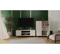 Dmora - Meuble TV Tychy, Buffet de Salon, Armoire Basse pour TV, Base Murale de Rangement, 48x155 h40 cm, Beige