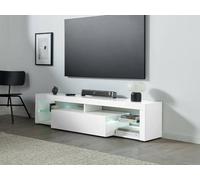 Dmora - Meuble TV Ugo, Base de Meuble TV, Buffet Bas de Salon avec 1 Porte, 100% Made in Italy, 160x40h35 cm, Blanc Brillant