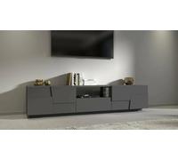 Dmora - Meuble TV Vanni, Buffet Bas de Salon avec 4 Portes et 1 tiroir, Base Meuble TV, 220x44h46 cm, Anthracite