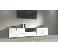 Dmora - Meuble TV Vanni, Buffet Bas de Salon avec 4 Portes et 1 tiroir, Base Meuble TV, 220x44h46 cm, Blanc Brillant