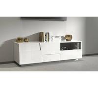 Dmora - Meuble TV Velio, Buffet Bas de Salon avec 2 Portes et 1 tiroir, Base Meuble TV, 150x44h46 cm, Blanc Brillant