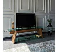 Dmora - Meuble TV Zosma, Buffet de Salon, Armoire Basse pour TV, Base Murale de Rangement, 158x40h45 cm, Noyer et Vert