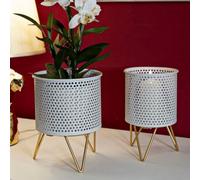 Dmora - Objets Mormorolo, Complément de décoration, Article décoratif, Accessoire de décoration, 16x16 h20 cm, Blanc et Or