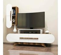 Dmora Parete attrezzata Segin, Composizione soggiorno, Mobile salotto multiuso, Armadio Porta TV, 145 x 37 x 50 cm, Noce e Bianco