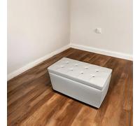 Dmora Pouf de rangement en simili cuir, coloris blanc, Dimensions 90 x 45 x 45 cm