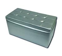Dmora Pouf de rangement en simili cuir, couleur argent, Dimensions 90 x 45 x 45 cm