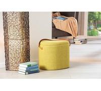 Dmora Pouf en Tissu avec poignée en Similicuir Couleur Jaune, Vert, 42 x 30 x 36 cm