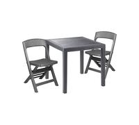 Dmora - Salon d'extérieur Falconara, Table carrée avec 2 chaises Pliantes, fabriqué en Italie, Anthracite