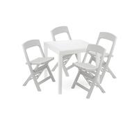 Dmora - Salon d'extérieur Falconara, Table carrée et 2 chaises Pliantes, Blanc, fabriqué en Italie