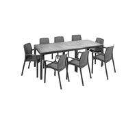 Dmora - Salon d'extérieur Manarola, Table rectangulaire Extensible avec 8 chaises et accoudoirs, fabriqué en Italie, Anthracite