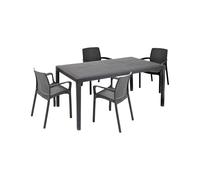 Dmora - Salon d'extérieurn Tarquinia, Ensemble de Salon d'extérieur et d'intérieur, Table rectangulaire Fixe avec 4 chaises, fabriqué en Italie, Anthracite