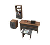 Dmora - Set de Bureau Bosona, Composition du Studio, Kit de Bureau, Ensemble de Bureau et de tiroirs, Noyer et Anthracite