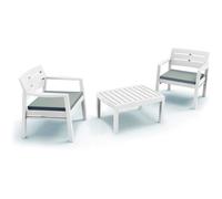 Dmora - Set salon d’extérieur Benevento,Salon de jardin composé de 2 fauteuils et 1 table basse, Pour intérieur et extérieur, Blanc