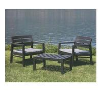 Dmora Set salon d’extérieur Dalfier, Salon de jardin composé de 2 fauteuils et 1 table basse et coussins, Anthracite