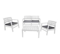 Dmora - Set salon d’extérieur Massa, Salon de jardin avec 2 fauteuils, 1 canapé et 1 table basse, Blanc