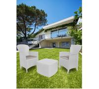 Dmora - Set salon d’extérieur Napoli, Salon de jardin composé de 2 fauteuils et 1 table conteneur, Salon effet rotin, Blanc