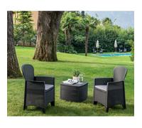 Dmora - Set salon d’extérieur Napoli, Salon de jardin composé de 2 fauteuils et 1 table conteneur, Salon effet rotin, Anthracite