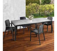 Dmora - Set Salon d'extérieur Manarola, Table d'extérieur Extensible avec 4 chaises, Table et sièges de Jardin Effet rotin, 100% Made in Italy, Anthracite