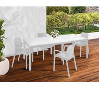 Dmora - Set Salon d'extérieur Manarola, Table d'extérieur Extensible avec 4 chaises, Table et sièges de Jardin Effet rotin, 100% Made in Italy, Blanc