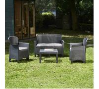 Dmora - Set salon d'extérieur Varsi - Ensemble de jardin avec 2 fauteuils, 1 canapé et 1 table basse, Salon effet rotin, Anthracite
