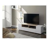 Dmora - Support TV Topeka, Buffet TV salon, Meuble de télévision moderne, Buffet bas polyvalent, 138x42h36 cm, Blanc et Chêne