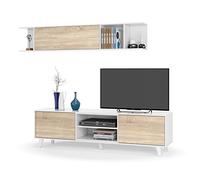 Dmora - Système mural Buffalo, meuble TV, meuble de salon, composition de salon avec élément mural, 180x41h51 cm, blanc et chêne