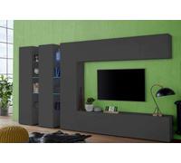 Dmora - Système Mural Carmelo, Ensemble de Salon Meuble TV 5 Portes, Meuble de Salon Polyvalent, 100% Made in Italy, 340x30h180 cm, Anthracite