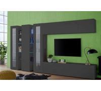 Dmora - Système Mural Clemente, Meuble TV 5 Portes, Meuble de Salon Polyvalent, 100% Made in Italy, 340x30h180 cm, Anthracite