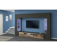 Dmora - Système Mural Clementino, Ensemble de Salon Meuble TV 6 Portes, Meuble de Salon Polyvalent avec lumière LED, 100% Made in Italy, 290x40h191 cm, Anthracite et Érable