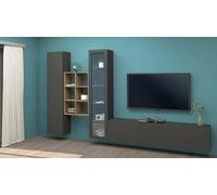 Dmora - Système Mural Eugenio, Meuble TV 3 Portes, Meuble de Salon Polyvalent avec vitrine et lumière LED, 100% Made in Italy, 320x30h180 cm, Anthracite