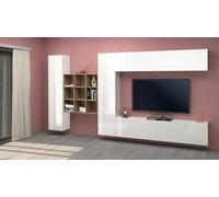 Dmora - Système Mural Gualtiero, Meuble TV 4 Portes, Meuble de Salon Polyvalent, 100% Made in Italy, 350x30h180 cm, Blanc Brillant