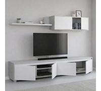 Dmora - Système mural Savannah, meuble TV meuble de salon, Composition d'ensemble de salon, Ensemble de salon avec élément mural, 200x41h43 cm, Blanc et Ciment