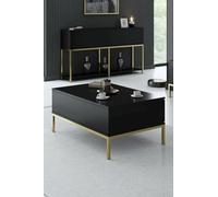 Dmora - Table Basse Antares, Table Basse, Porte-revues pour canapé, Etagère de Salon, 90x60h40 cm, Noir et Or