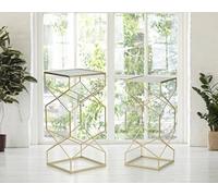 Dmora - Table Basse Bibbiena, Table Basse, Porte-revues pour canapé, Etagère de Salon, Or, 32x32 h68 cm
