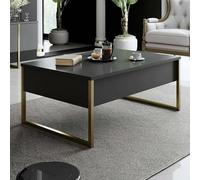 Dmora - Table Basse Canis, Table Basse, Porte-revues pour canapé, Etagère de Salon, 90x60h40 cm, Anthracite et Or