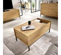 Dmora - Table Basse Cuna, Porte-revues de Salon avec Compartiment de Rangement, Table Basse élévatrice Basse, 99x60h41 cm, Chêne Nodi