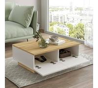 Dmora - Table Basse Eurus, Table Basse, Porte-revues pour canapé, Etagère de Salon, 90x60h32 cm, Chêne et Blanc
