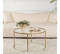 Dmora - Table Basse Guidi, Table Basse, Porte-revues pour canapé, Etagère de Salon, 80x80 h43 cm, Or et Transparent