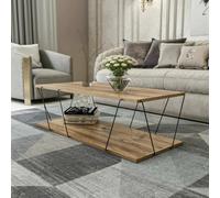 Dmora - Table Basse Harmonia, Table Basse, Porte-revues pour canapé, Etagère de Salon, 120x50h30 cm, Chêne et Noir