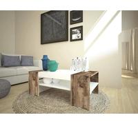 Dmora - Table basse Jonni, Table basse, Porte-revues, 100% Made in Italy, 110x60h40 cm, Blanc brillant et Érable